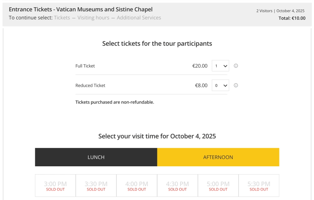 All time slots for entry to Vatican Museums sold out