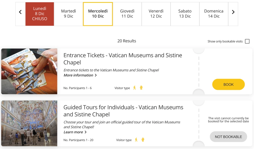 Inconsistent availability of tickets on official Vatican website