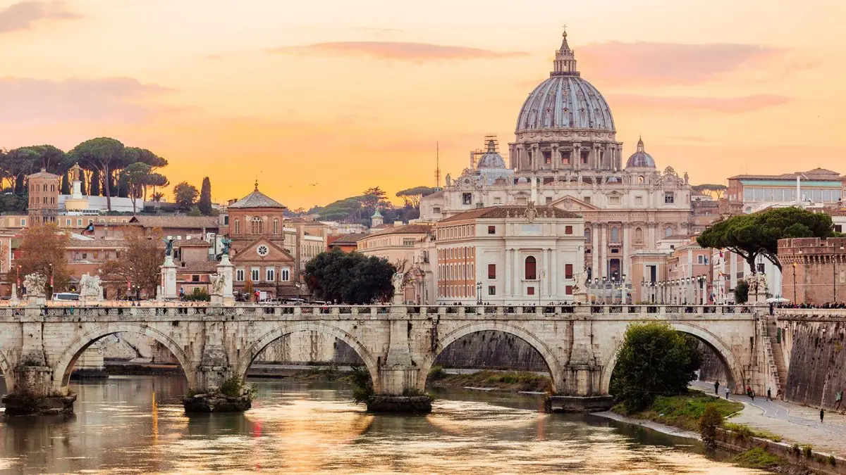 The breathtaking view of the Vatican Museums across the Tiber River.