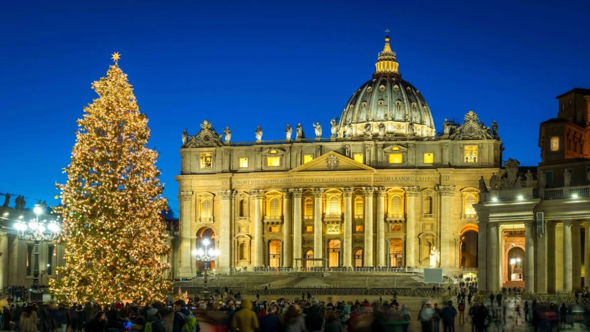 Beautiful Christmas decoration at the Vatican at night